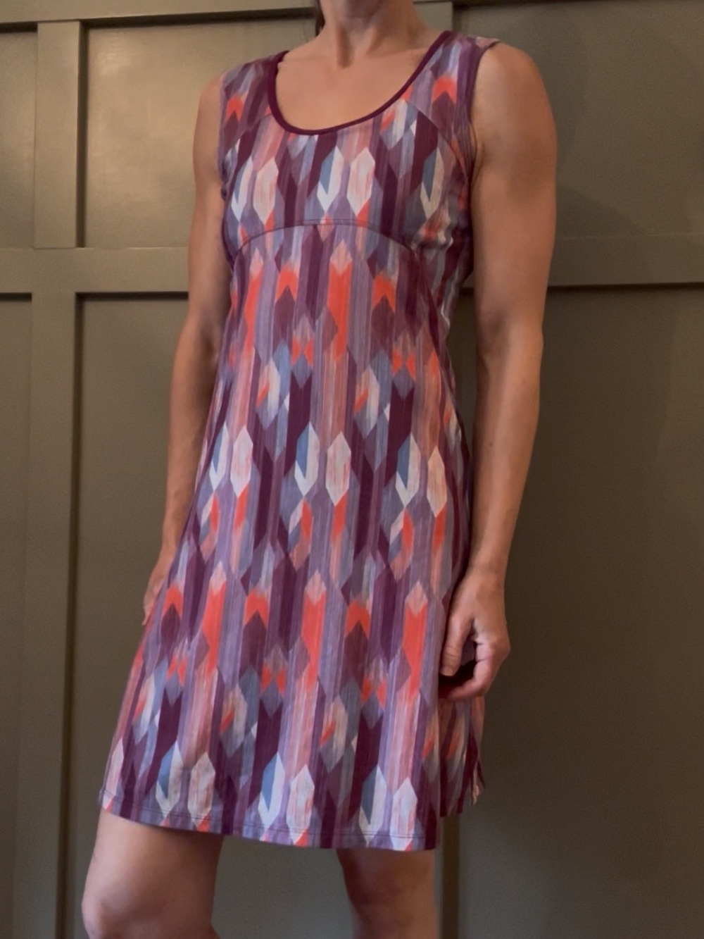 Prana Calico Dress Grapevine Gemstone Open Back Built in Bra Size XS